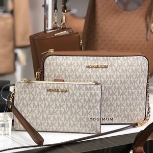 BUNDLE MK JET SET EAST WEST Xbody Shoulder hand bag cell wallet wristlet Vanilla